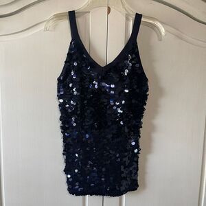 Intuition Navy Knit Tank with Large Sequins, Size Large